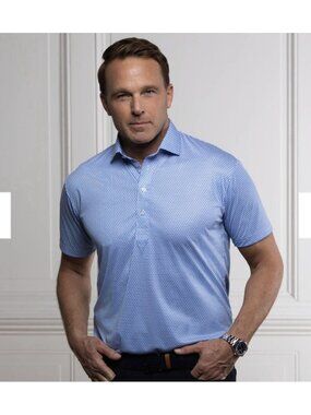 Collars & Co Semi-Spread Collar Polo In Turbo GT White with Blue Medium Tall NWT